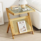 Bamboo Bedside Table With Corrugated Glass Top, Brown