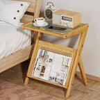 Bamboo Bedside Table With Corrugated Glass Top, Brown