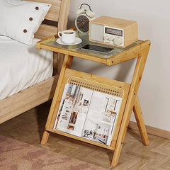 Bamboo Bedside Table With Corrugated Glass Top, Brown