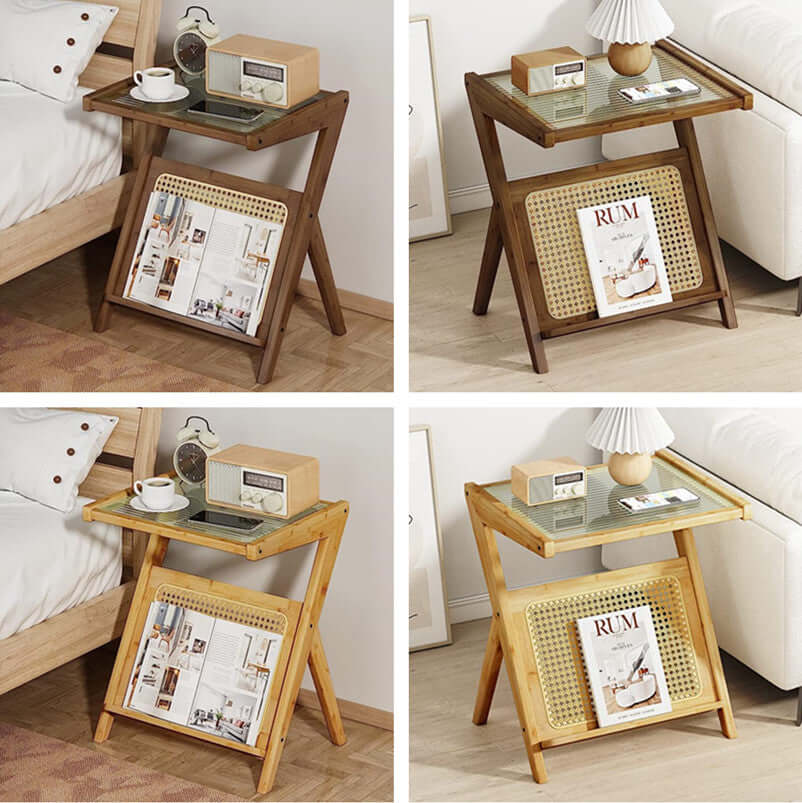 Bamboo Bedside Table With Corrugated Glass Top, Brown Main Product Image