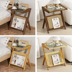 Bamboo Bedside Table With Corrugated Glass Top, Brown Main Product Image