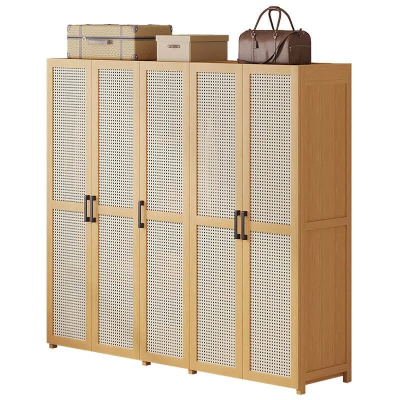Bamboo Cane-Front Wardrobe Armoire With Soft-Close Storage