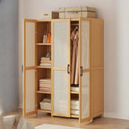 Bamboo Cane-Front Wardrobe Armoire With Soft-Close Storage