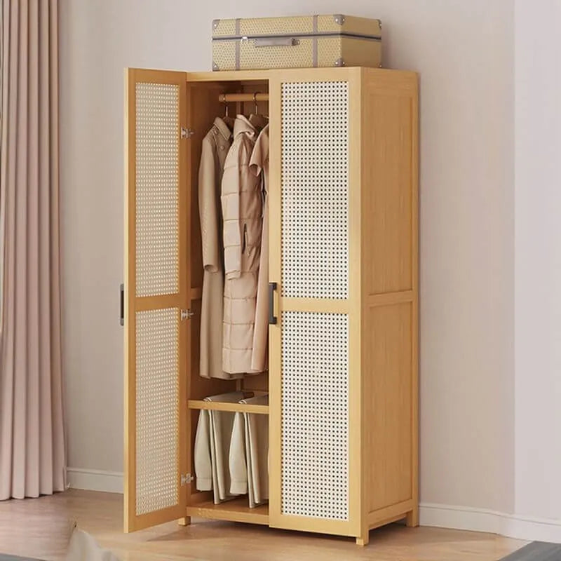 Bamboo Cane-Front Wardrobe Armoire With Soft-Close Storage