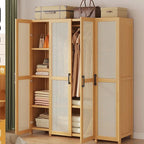 Bamboo Cane-Front Wardrobe Armoire With Soft-Close Storage