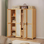 Bamboo Cane-Front Wardrobe Armoire With Soft-Close Storage
