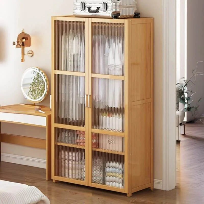 Bamboo Cane-Front Wardrobe Armoire With Soft-Close Storage