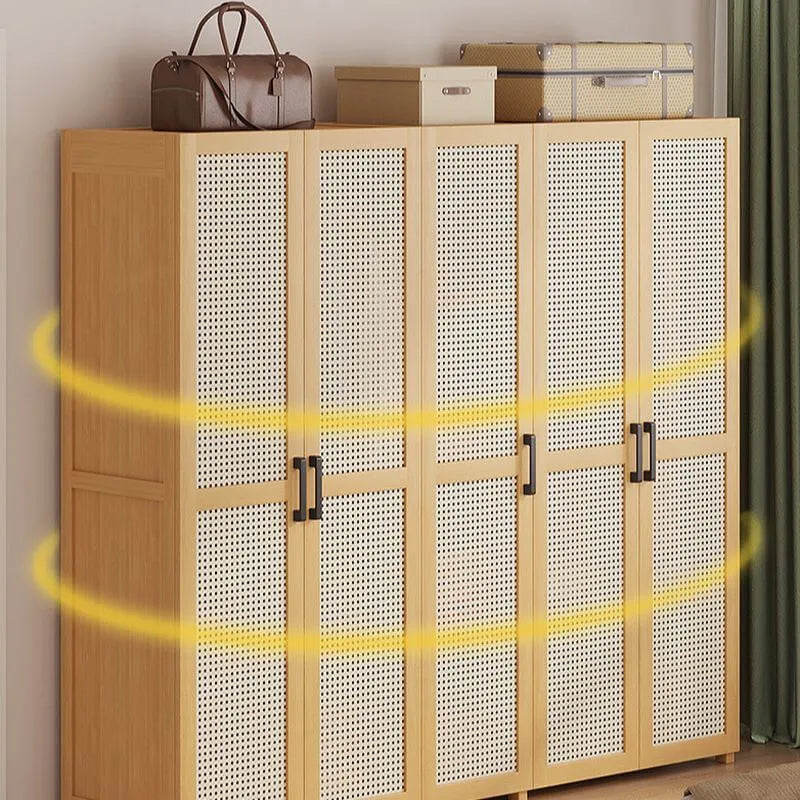 Bamboo Cane-Front Wardrobe Armoire With Soft-Close Storage