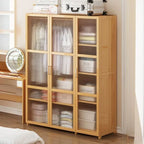 Bamboo Cane-Front Wardrobe Armoire With Soft-Close Storage
