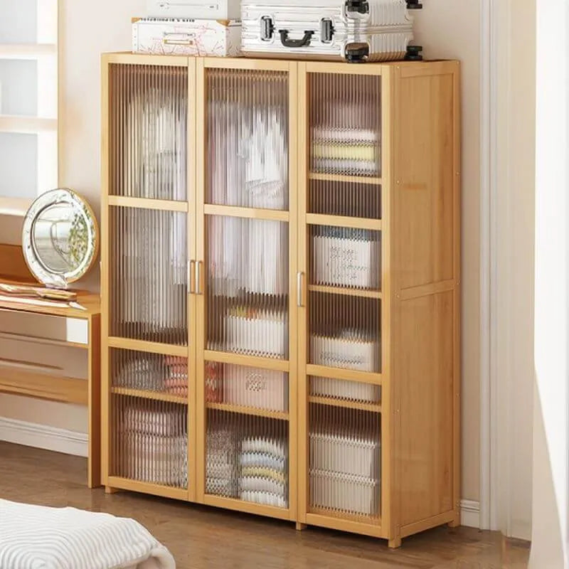 Bamboo Cane-Front Wardrobe Armoire With Soft-Close Storage