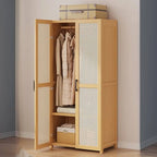Bamboo Cane-Front Wardrobe Armoire With Soft-Close Storage