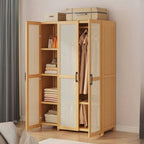Bamboo Cane-Front Wardrobe Armoire With Soft-Close Storage