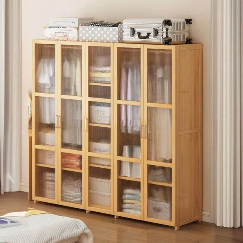 Bamboo Cane-Front Wardrobe Armoire With Soft-Close Storage