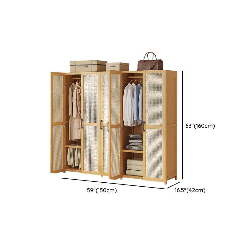 Bamboo Cane-Front Wardrobe Armoire With Soft-Close Storage Dimensions