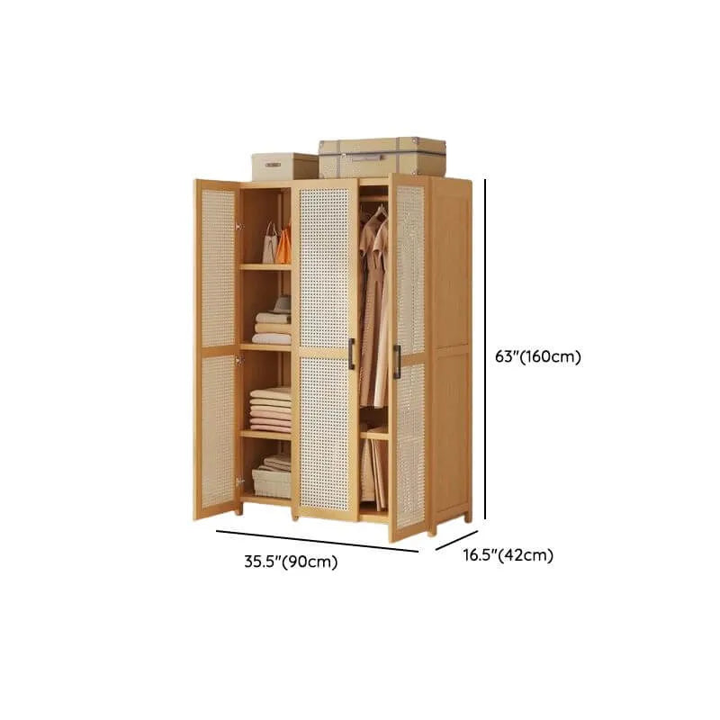 Bamboo Cane-Front Wardrobe Armoire With Soft-Close Storage Dimensions