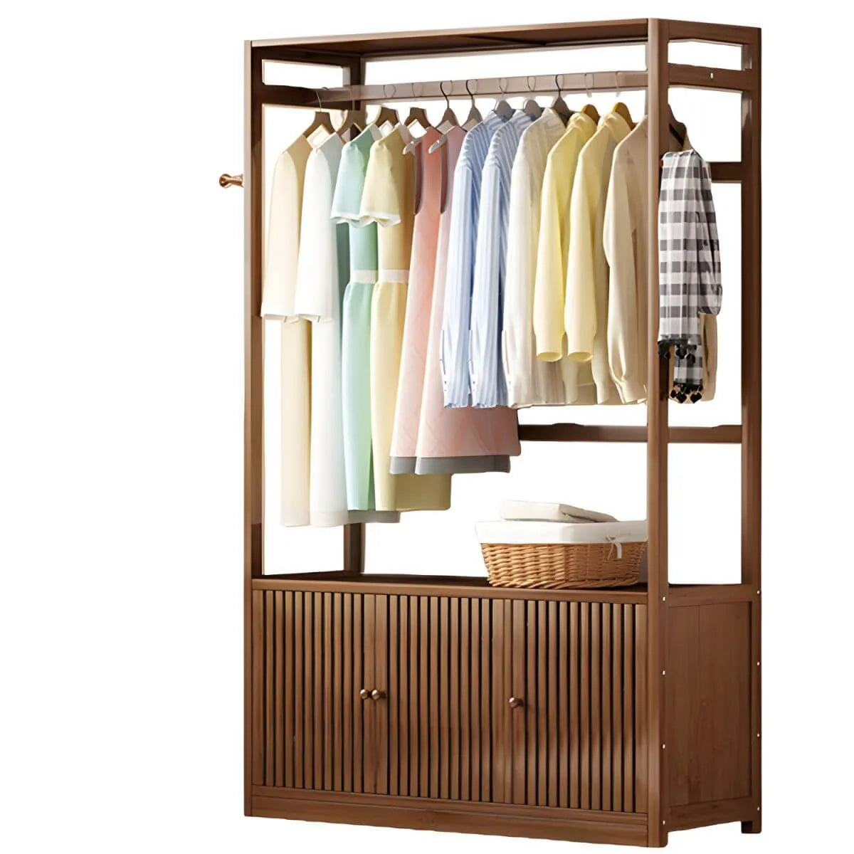 Bamboo Open-Top Wardrobe Armoire With Closed Storage Cabinet
