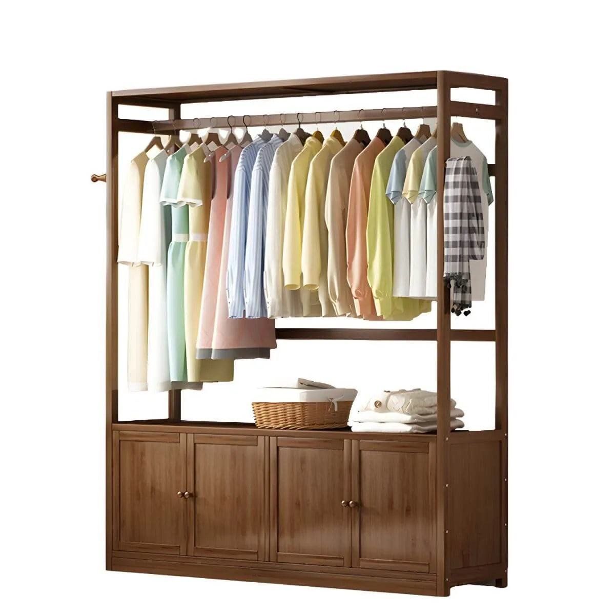 Bamboo Open-Top Wardrobe Armoire With Closed Storage Cabinet