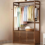 Bamboo Open-Top Wardrobe Armoire With Closed Storage Cabinet