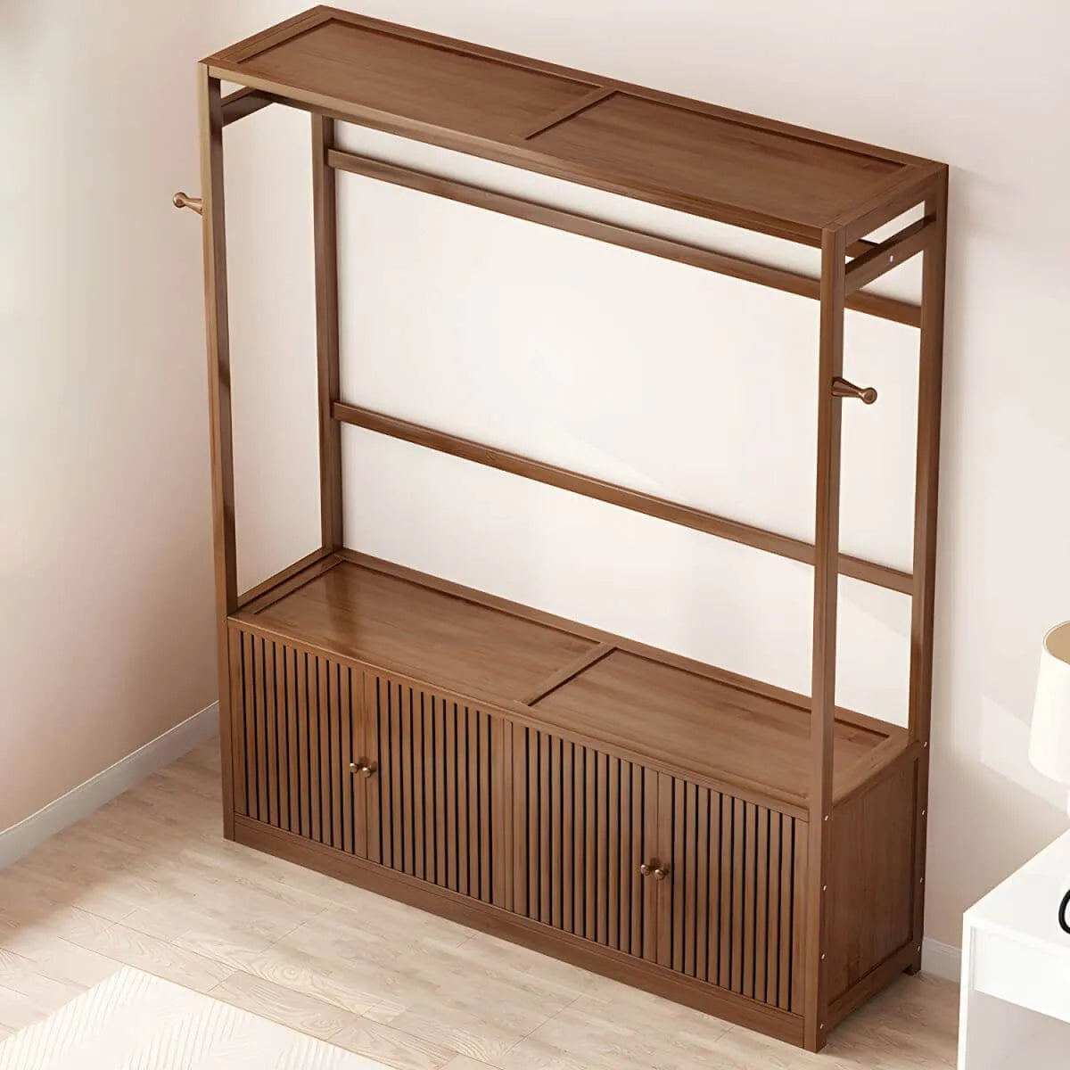 Bamboo Open-Top Wardrobe Armoire With Closed Storage Cabinet