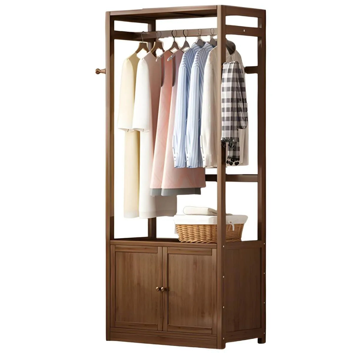 Bamboo Open-Top Wardrobe Armoire With Closed Storage Cabinet