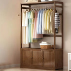 Bamboo Open-Top Wardrobe Armoire With Closed Storage Cabinet
