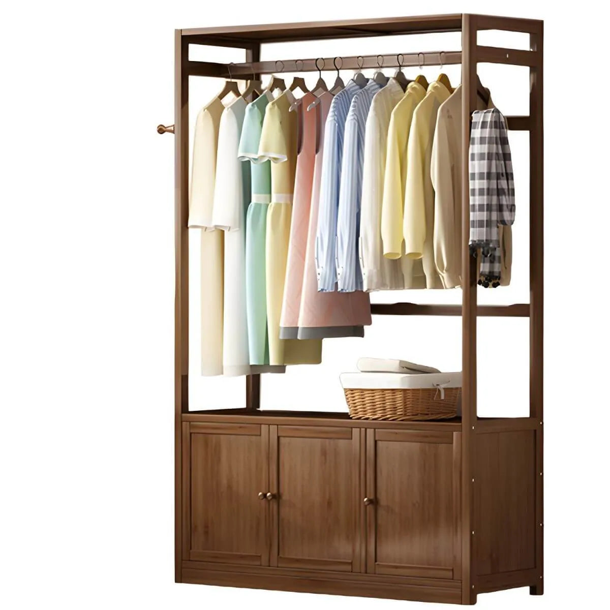 Bamboo Open-Top Wardrobe Armoire With Closed Storage Cabinet