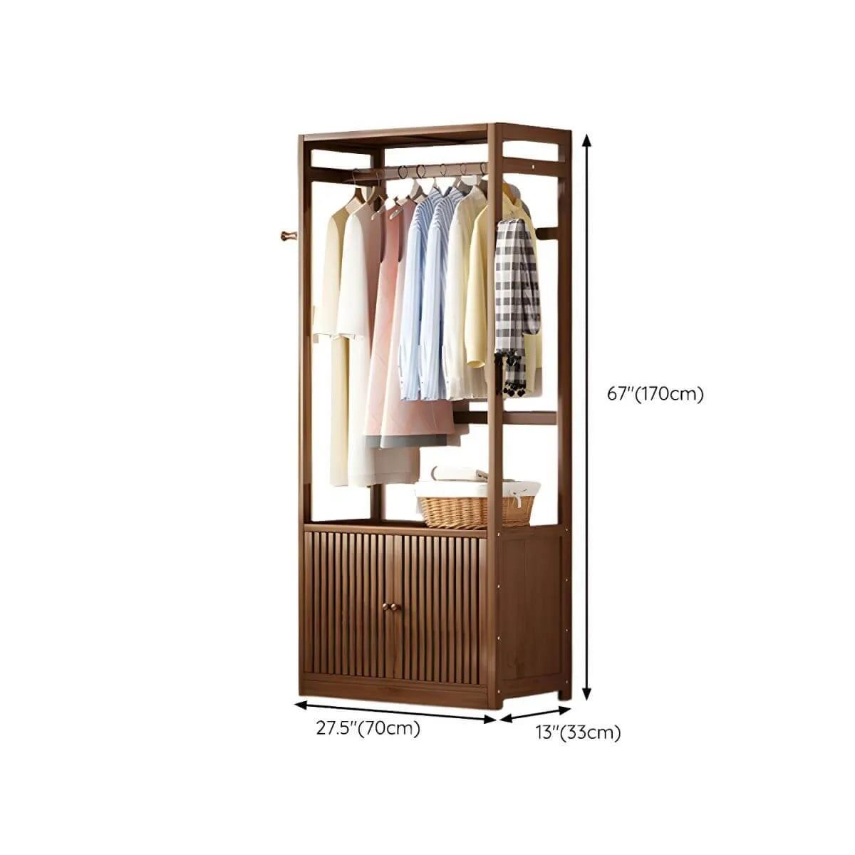 Bamboo Open-Top Wardrobe Armoire With Closed Storage Cabinet Dimensions