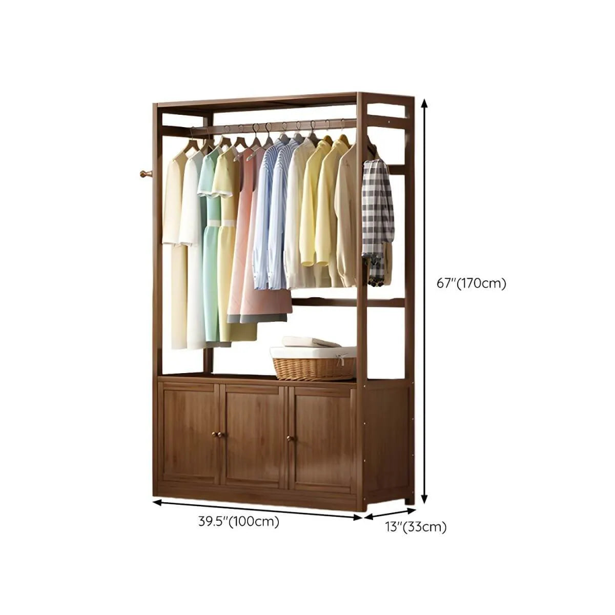 Bamboo Open-Top Wardrobe Armoire With Closed Storage Cabinet Dimensions