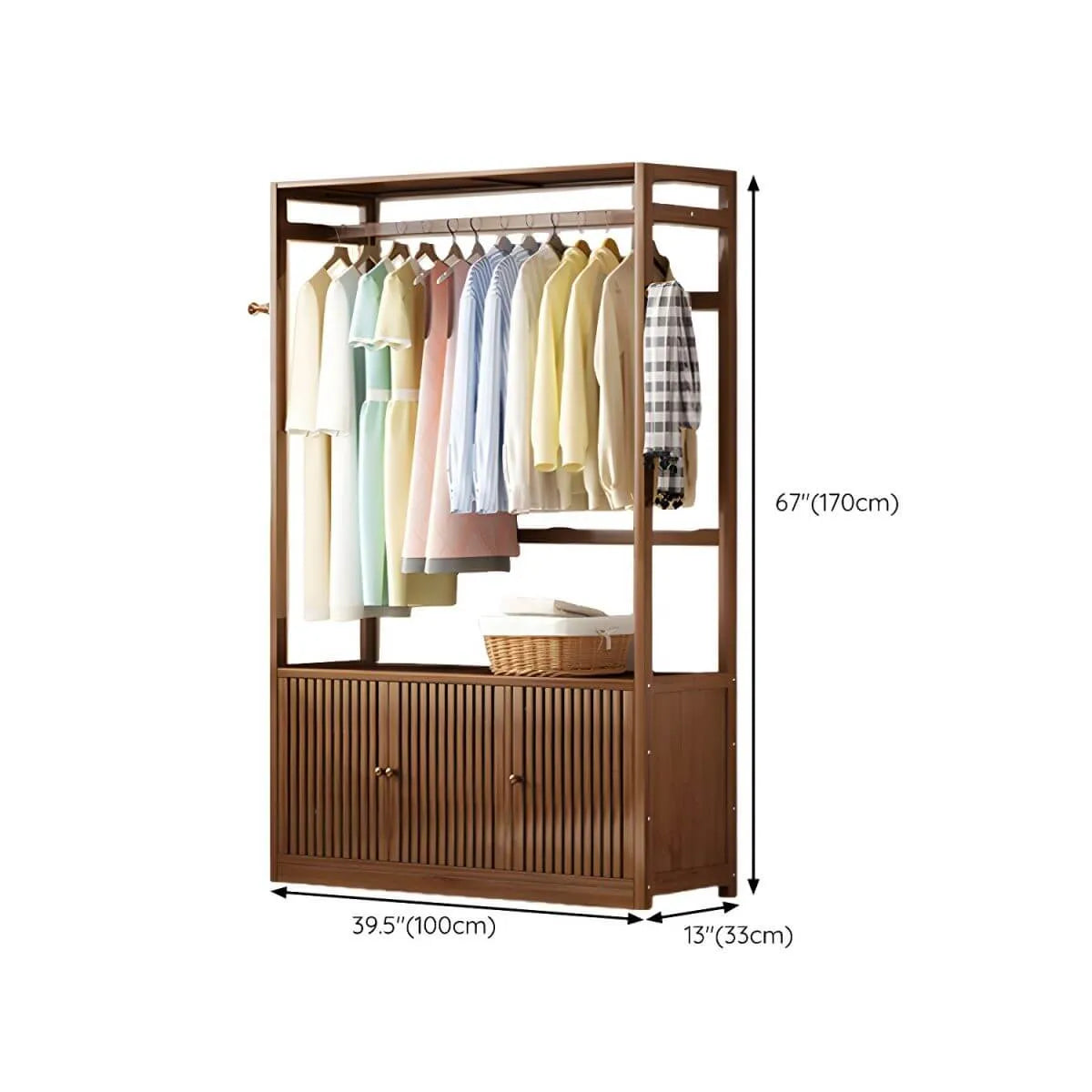 Bamboo Open-Top Wardrobe Armoire With Closed Storage Cabinet Dimensions