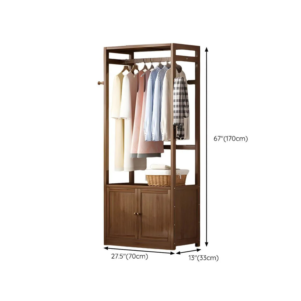 Bamboo Open-Top Wardrobe Armoire With Closed Storage Cabinet Dimensions