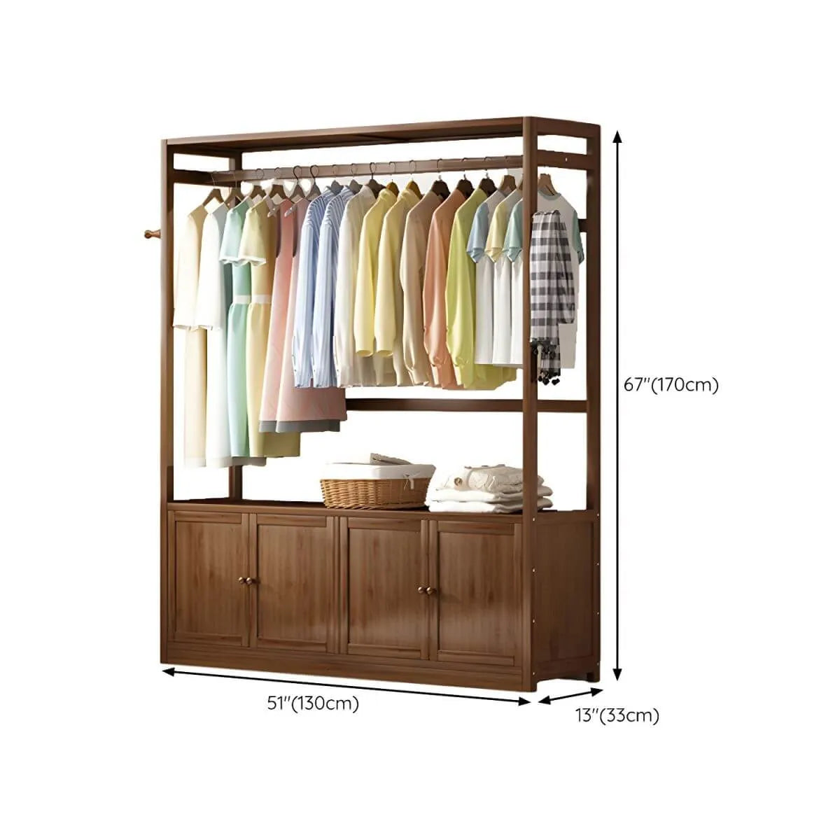 Bamboo Open-Top Wardrobe Armoire With Closed Storage Cabinet Dimensions