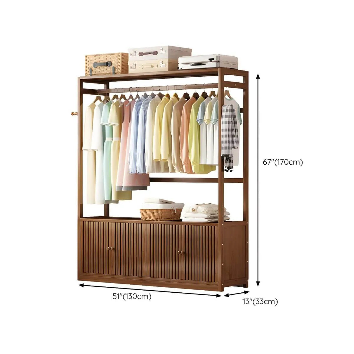 Bamboo Open-Top Wardrobe Armoire With Closed Storage Cabinet Dimensions