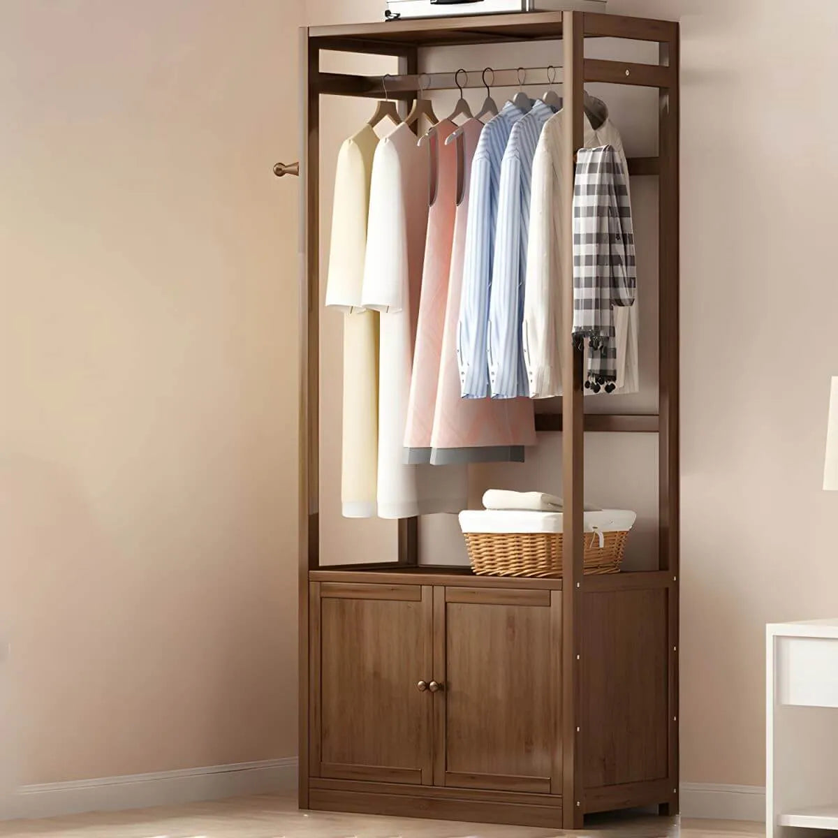 Bamboo Open-Top Wardrobe Armoire With Closed Storage Cabinet Main Product Image