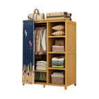 Bamboo Wardrobe Armoire With Curtain Doors and Tiered Storage