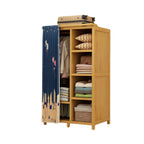 Bamboo Wardrobe Armoire With Curtain Doors and Tiered Storage