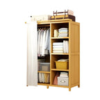 Bamboo Wardrobe Armoire With Curtain Doors and Tiered Storage