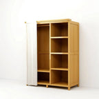 Bamboo Wardrobe Armoire With Curtain Doors and Tiered Storage