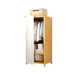 Bamboo Wardrobe Armoire With Curtain Doors and Tiered Storage