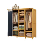 Bamboo Wardrobe Armoire With Curtain Doors and Tiered Storage