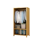 Bamboo Wardrobe Armoire With Curtain Doors and Tiered Storage