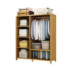 Bamboo Wardrobe Armoire With Curtain Doors and Tiered Storage