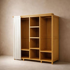 Bamboo Wardrobe Armoire With Curtain Doors and Tiered Storage