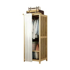 Bamboo Wardrobe Armoire With Curtain Doors and Tiered Storage