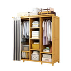 Bamboo Wardrobe Armoire With Curtain Doors and Tiered Storage