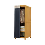 Bamboo Wardrobe Armoire With Curtain Doors and Tiered Storage