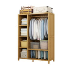 Bamboo Wardrobe Armoire With Curtain Doors and Tiered Storage
