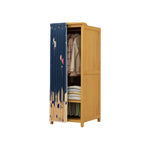 Bamboo Wardrobe Armoire With Curtain Doors and Tiered Storage