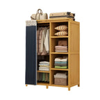 Bamboo Wardrobe Armoire With Curtain Doors and Tiered Storage