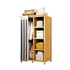 Bamboo Wardrobe Armoire With Curtain Doors and Tiered Storage