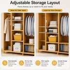 Bamboo Wardrobe Armoire With Curtain Doors and Tiered Storage